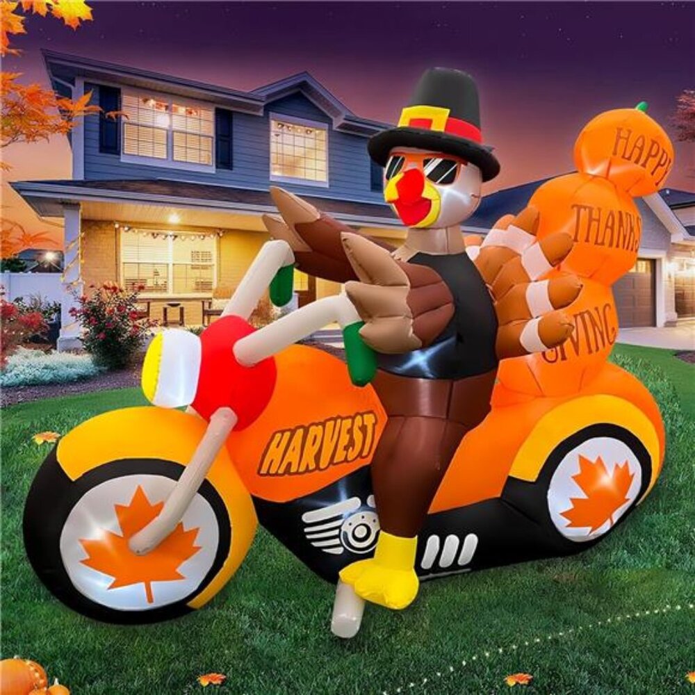6.5 FT Thanksgiving Inflatable Turkey Riding Motorcycle